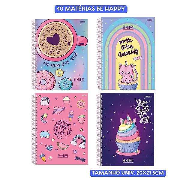 Caderno Univ. 10 Matérias Be Happy 160fls Animativa