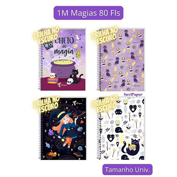 Caderno Univ. Magias 1M 80Folhas Brilha no Escuro