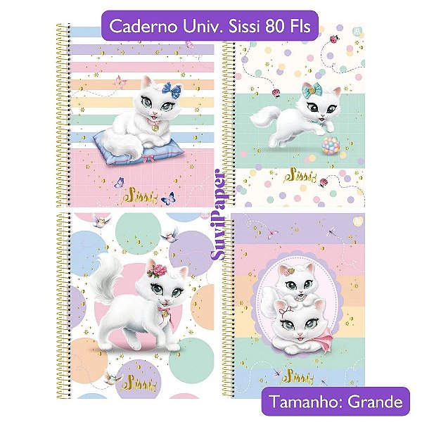 Caderno Universitário 1 Matéria Sissi 2025 Capa Nova SD Tamanho 20,27,5cm - 80 folhas. Coleção Gatinho Gato