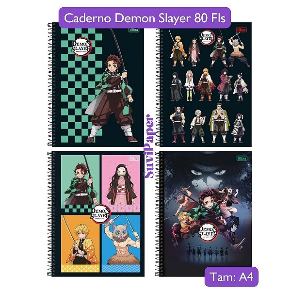 Caderno Universitário Escolar Grande Demon Slayer Anime 1 Matéria 80 Folhas Tilibra