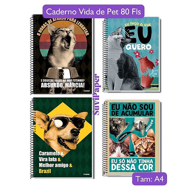 Caderno Universitário Escolar Grande Vida de Pet Coleção 2025 1 Matéria 80 Folhas Credeal Meme Brasileiro
