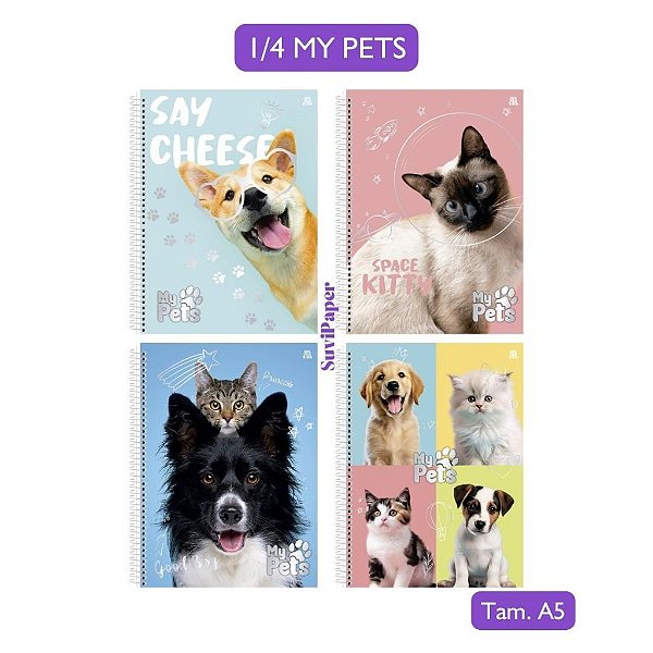 Caderno Pequeno A5 My Pets Animais Animativa 80 Folhas