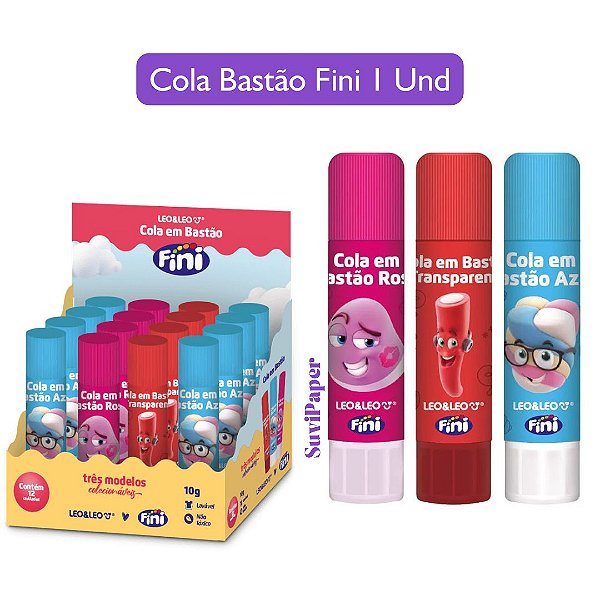 Cola Bastão Colorido 10gr Estampada Fini 1 Und Léo e Léo - Cola Transparente