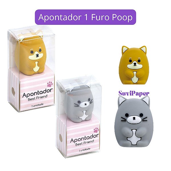 Apontador Escolar Emborrachado Best Friend Gato ou Cachorro BRW 1 Und - Divertido e Funcional