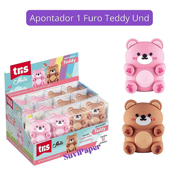 Apontador Urso Teddy 1 Furo Lápis Comum Escolar Tris - Und