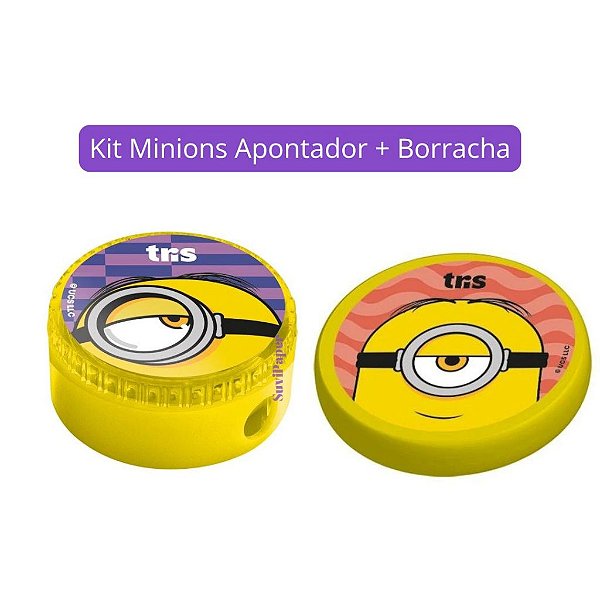 Kit Minions Apontador com Depósito + Borracha Vermelho Tris