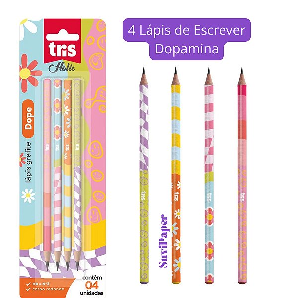 Cart. 4 Lápis de Escrever Dopamina Lançamento 2025 - Lápis Escolar Tris