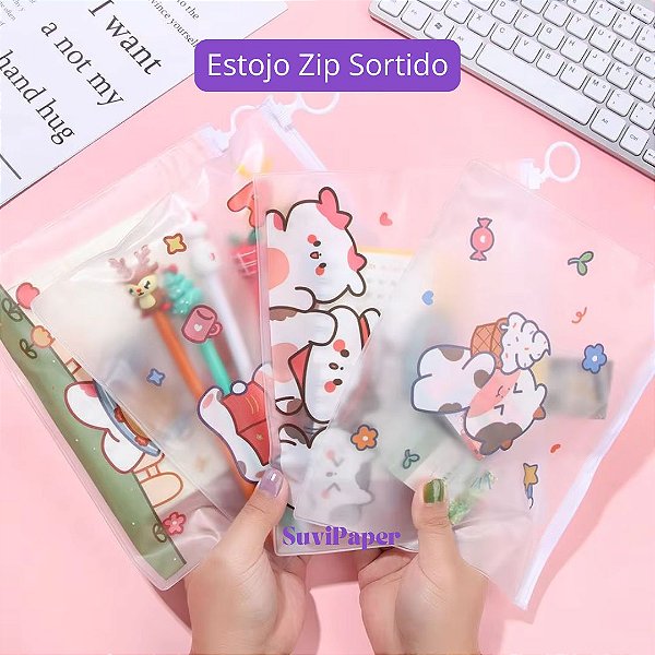 Estojo Plástico Nécessaire Pasta Média Zip Sortido Impermeável