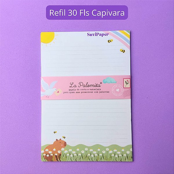 Refil 30 Folhas Decorada Capivara - Tamanho A5 Repor Folhas Prancheta, Carta Capivara, Folhas de Anotações.
