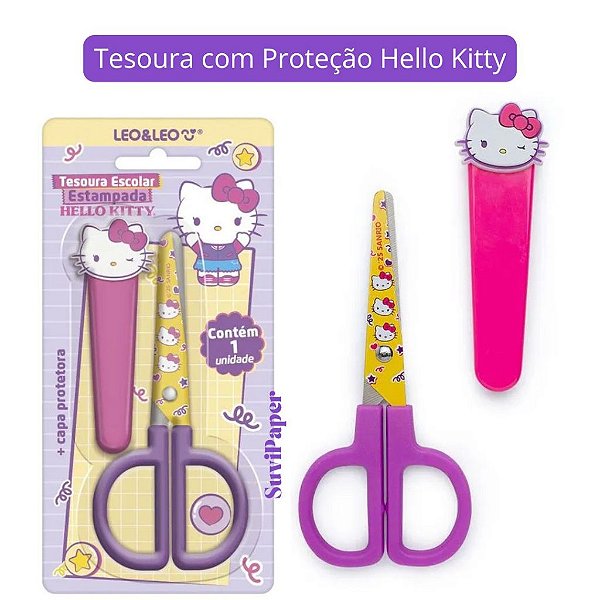 Tesoura Estampada Hello Kitty - Acompanha Capa de Proteção Léo e Léo 1Und