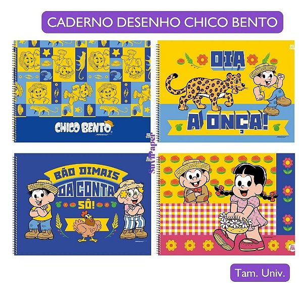 Caderno de Cartografia e Desenho Universitário Chico Bento com Adesivo - 60 Folhas Animativa