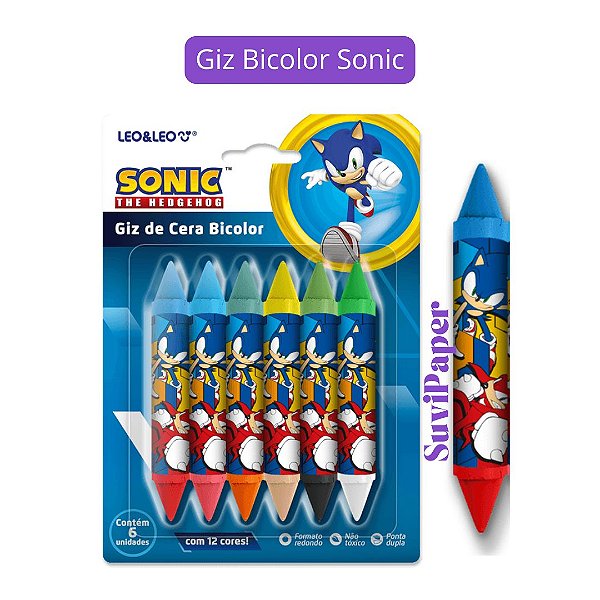 Giz de Cera Bicolor Sonic 12 Cores Léo e Léo