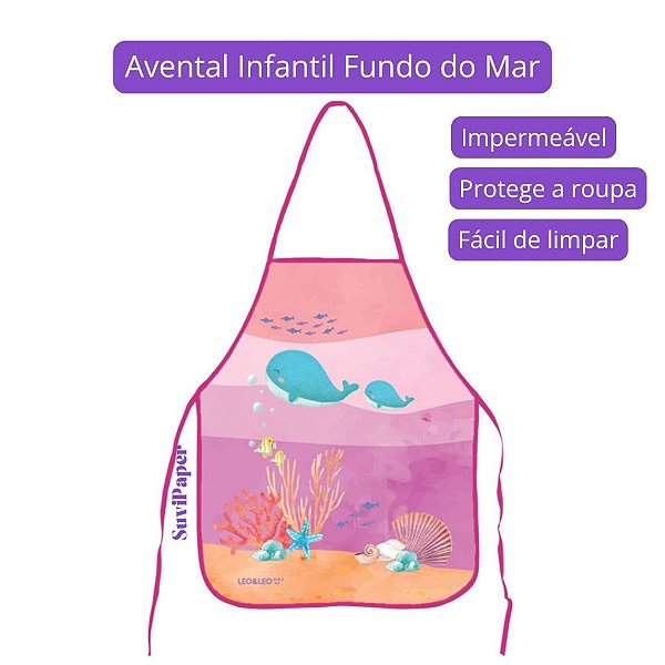 Avental Infantil Impermeável Fundo do Mar Léo e Léo