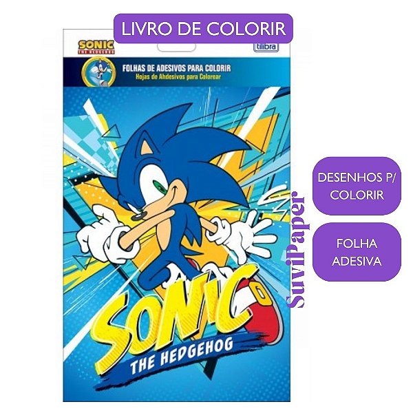 Folhas de Colorir Adesiva Sonic 6 Folhas Tamanho A5 Pintura Tilibra