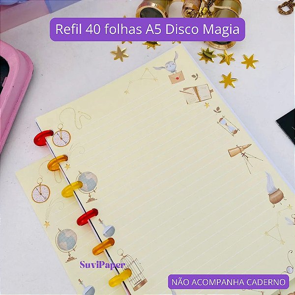 Refil para Caderno Disco 40 Folhas 120 gr Magia Tamanho A5 - Apenas Refil de 40 Folhas Magia