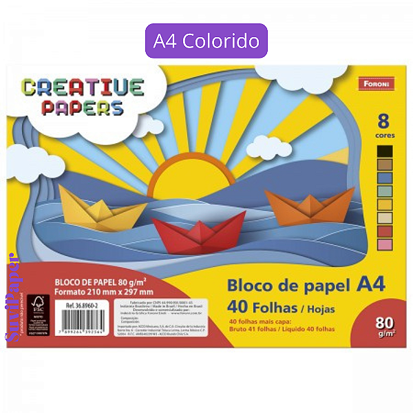 Papel A4 Colorido Origami e Atividades Escolar 40 Folhas - Gramatura 80 Foroni