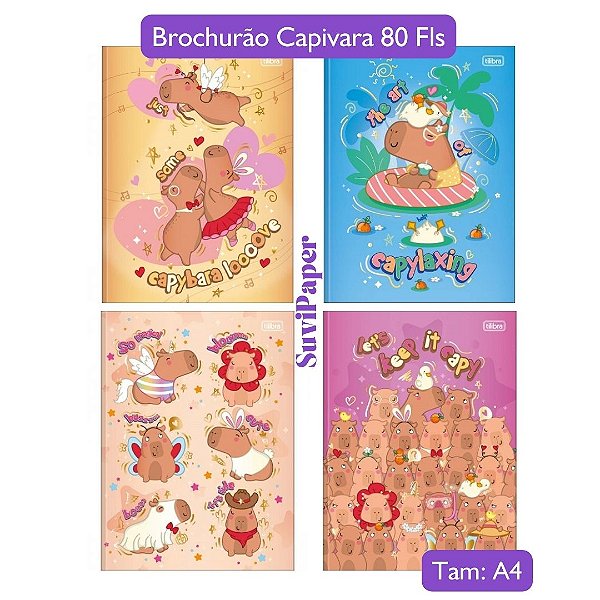 Caderno Brochurão Grande Capivara Capyclub Tilibra 80 Folhas com Adesivos