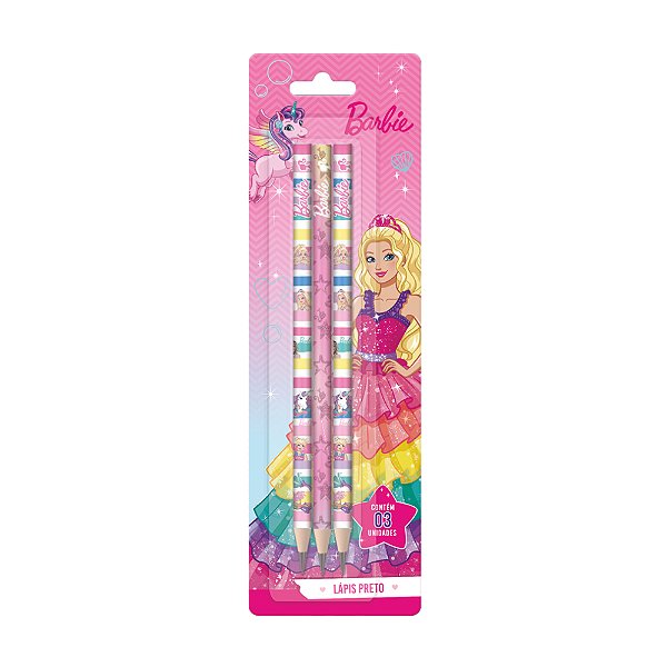 Lápis da Barbie Cartela com 3 Lápis HB Preto Tris