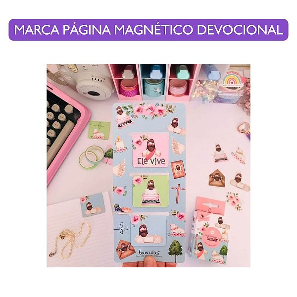 Marca Página Magnético Tema Meu Devocional Cristão com Imã para Livros, Cadernos e Agendas Cartela com 3 Unidades
