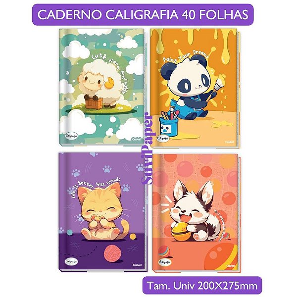 Caderno de Caligrafia Brochurão LALA Pets 40 folhas Tamanho 200x275mm Infantil Atividade Escolar Caderno Costurado