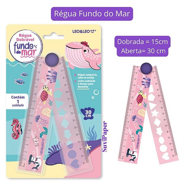 Régua Plástica Fundo do Mar com Geométricas -15cm a 30 centímetros