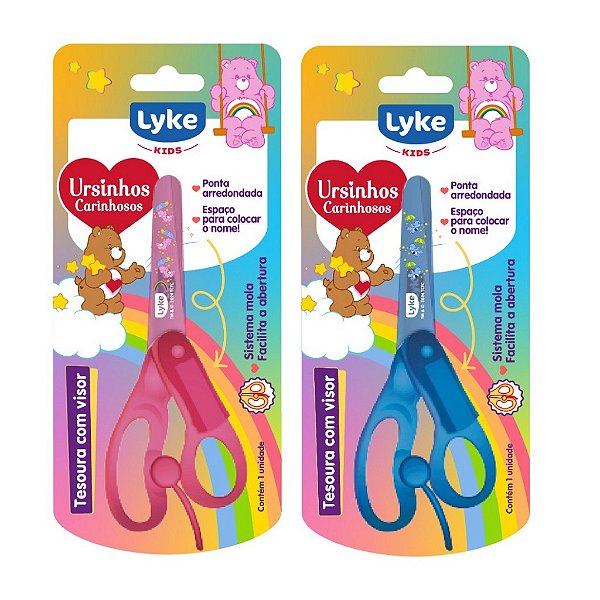 Tesoura Escolar Ursinhos Carinhosos 13cm com Visor – 1 Unidade Cores Divertidas Nostalgia