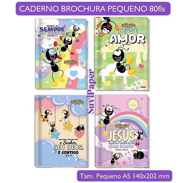 Caderno Brochura 1/4 (A5) Tamanho Pequeno Smilinguido- 80 Folhas - Credeal - Cristão Infantil Tamanho 14x20,2cm