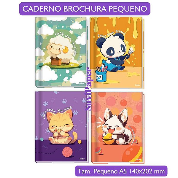 Caderno Brochura Pequeno A5 LALA Pets Coleção 2026 80 Fls Credeal Costurado Infantil Animais Fofinhos Tamanho 140x202mm