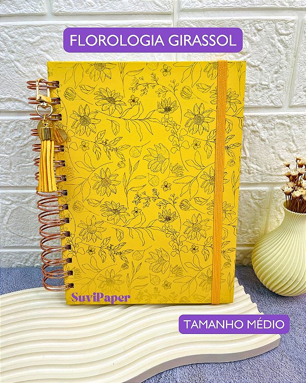 Caderno Wire-o Folhas Reposicionáveis - Florologia Girassol 100 Folhas Decoradas Tamanho A5 (21 x 14,8cm) Flores