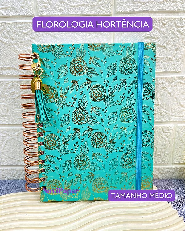 Caderno Wire-o Folhas Reposicionáveis - Florologia Hortência 100 Folhas Decoradas Tamanho A5 (21 x 14,8cm) Flores