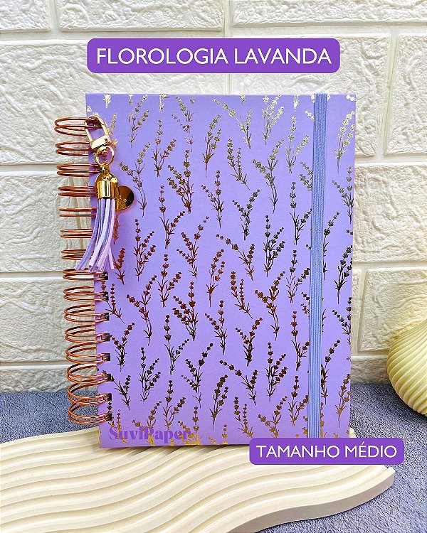 Caderno Wire-o Folhas Reposicionáveis - Florologia Lavanda 100 Folhas Decoradas Tamanho A5 (21 x 14,8cm) Flores
