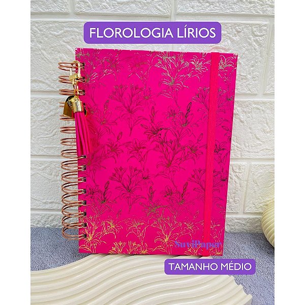 Caderno Wire-o Folhas Reposicionáveis - Florologia Lírios 100 Folhas Decoradas Tamanho A5 (21 x 14,8cm) Flores