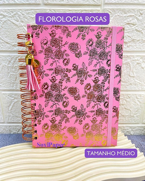 Caderno Wire-o Folhas Reposicionáveis - Florologia Rosas 100 Folhas Decoradas Tamanho A5 (21 x 14,8cm) Flores