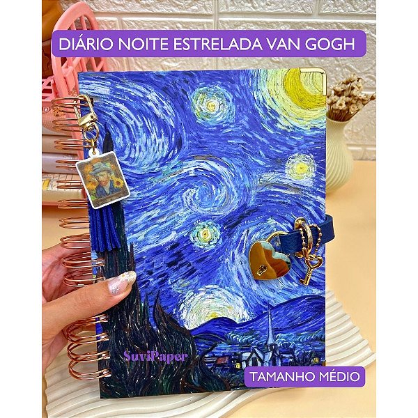Diário De Luxo Noite Estrelada Com Cadeado Van Gogh 100 Folhas Repocisionável A5 Caderno Elegante Caixa Presente Premium