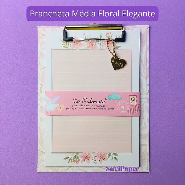 Prancheta Estampada A5 + 30 Folhas Decoradas Floral Elegante Kawaii