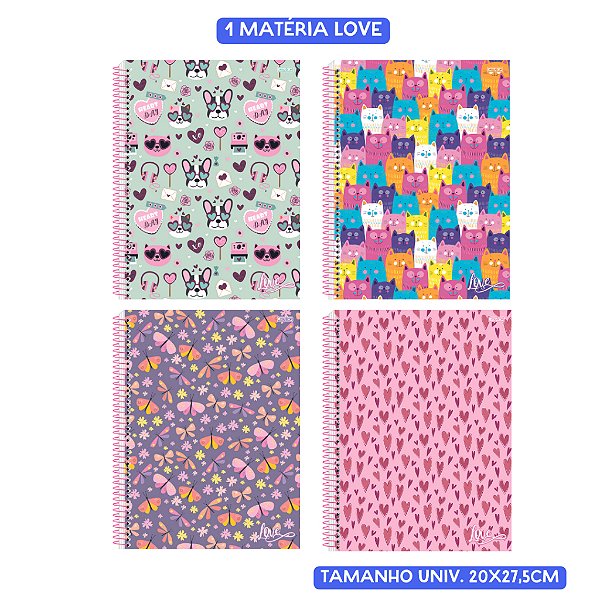 Caderno Univ 1 Matérias Love SD 80 folhas