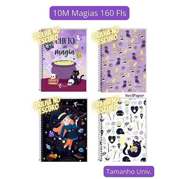 Caderno Univ. Magias 10M 160Folhas Brilha no Escuro