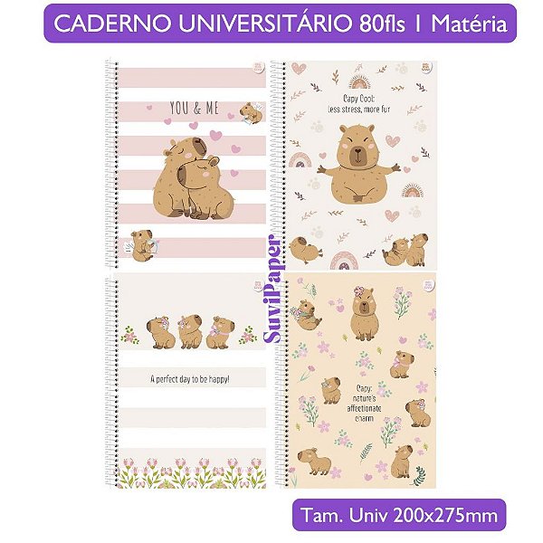 Caderno Universitário Capycuties - 1 Matéria 80 Folhas Animativa Papelaria Fofa Capivara