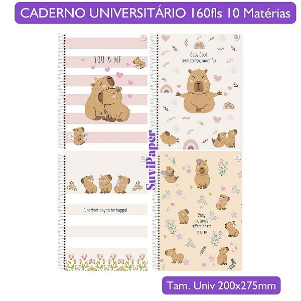 Caderno Universitário Capycuties - 10 Matérias 160 Folhas Animativa Papelaria Fofa Capivara