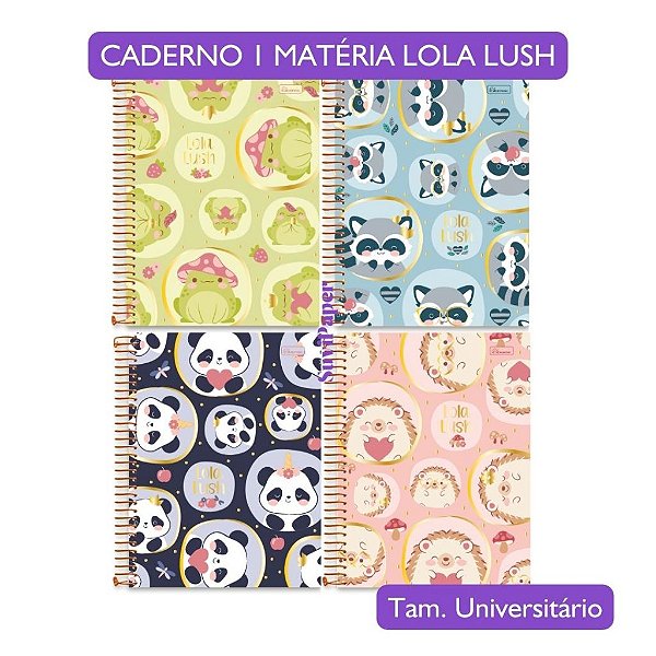 Caderno Universitário Grande 1 Matéria 80 Folhas Lola Lush Cadersil - Coleção Fofa Animais Tam. 19,9X27Cm