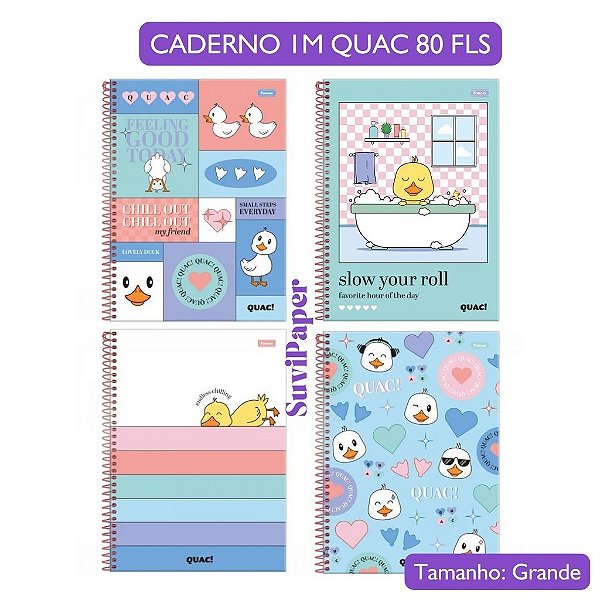 Caderno Universitário Escolar Quac Pato Coleção 2025 1 Matéria 80 Folhas Foroni