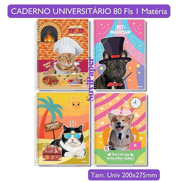 Caderno Universitário Mimo Pet 1 Matéria Coleção 2026 - 80 folhas Credeal Memes Animais - Tamanho 20x27,5cm