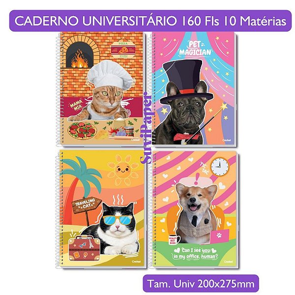 Caderno Universitário Mimo Pet 10 Matérias Coleção 2026 - 160 folhas Credeal Memes Animais - Tamanho 20x27,5cm