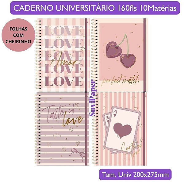Caderno Universitário Perfume Doce Romance - 10 Matérias 160 Folhas Animativa Papelaria Premium Larissa Monoela