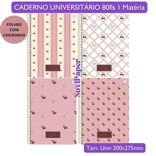 Caderno Universitário Perfume Sweet Cherry - 1 Matéria 80 Folhas Animativa Papelaria Premium Cereja