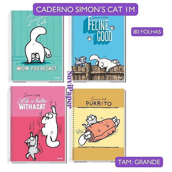 Caderno Universitário Simon's Cat 1 Matéria 20x27,5cm - 80 folhas Credeal Modelo 2026
