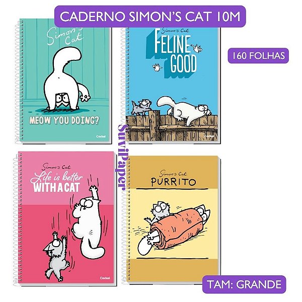 Caderno Universitário Simon's Cat 10 Matérias 20x27,5cm - 160 folhas Credeal Modelo 2026