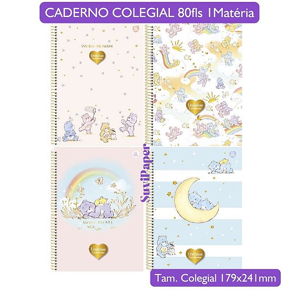 Caderno Colegial Escolar Coleção Ursinhos Carinhosos 2026 - 1 Matéria 80 Folhas Animativa