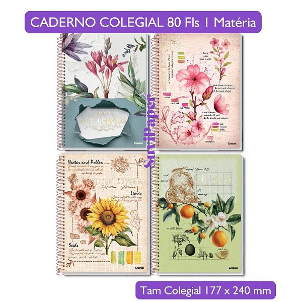 Caderno Colegial Botanical – Credeal 1 Matéria | 80 Folhas | 17,7 cm x 24 cm Botanica Natureza Flores Caderno Capa Dura