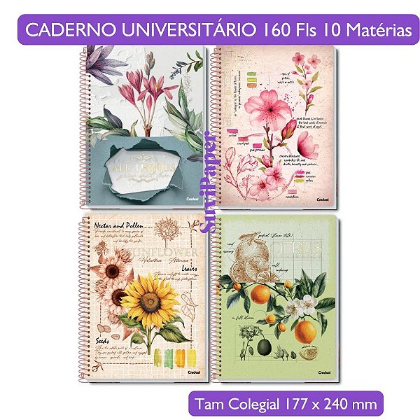 Caderno Colegial Botanical – Credeal 10 Matérias|160 Folhas | 17,7 cm x 24 cm Botanica Natureza Flores Caderno Capa Dura